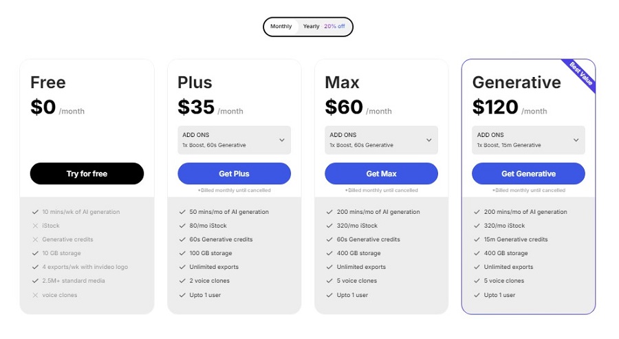 invideo pricing